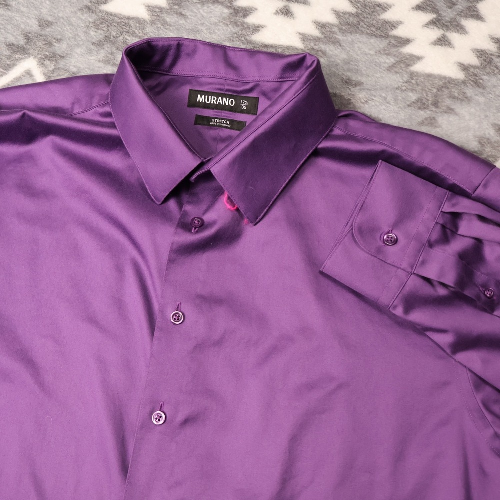 Murano Mens Purple Stretch Long Sleeve Button Down Dress Shirt 17.5 35